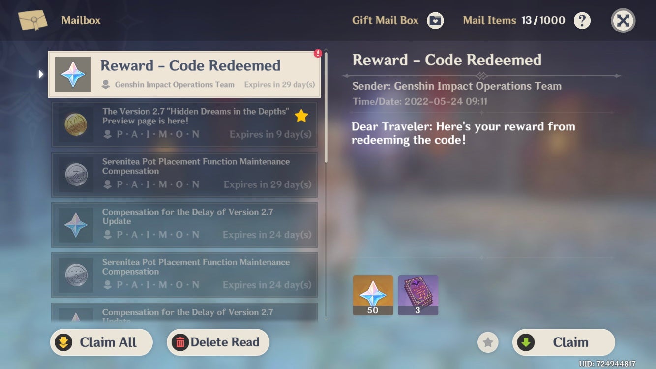 Genshin Impact Redeem Code List Printable Form, Templates and Letter